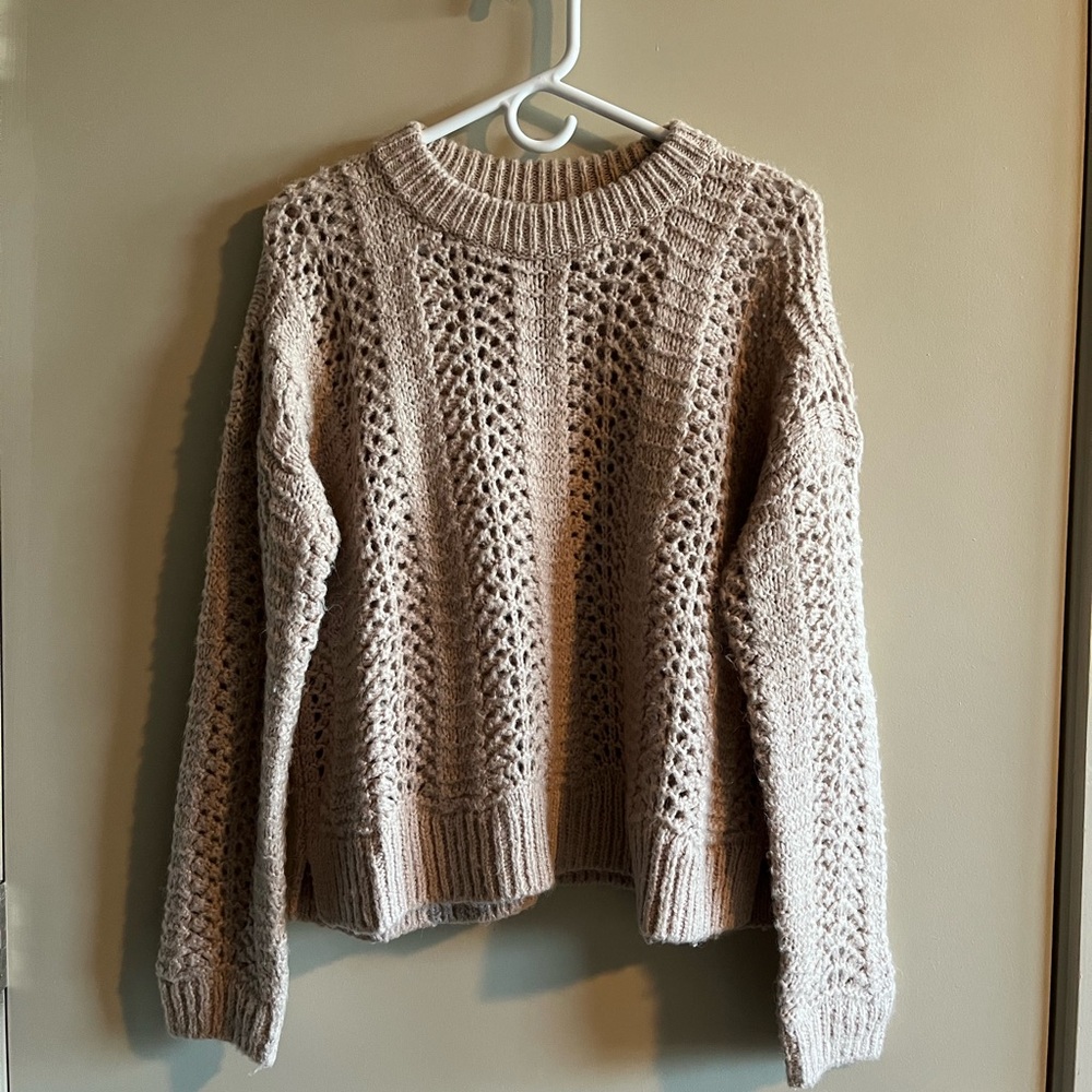 Madewell Chunky Open-Stitch Crewneck Sweater — Taupe Pink